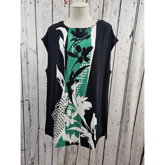 MW Women's 3 16/18 Chico's Travelers Floral Abstract Cap Sleeve Tunic Top NWT - Picture 1 of 9